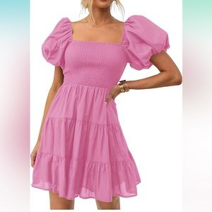 Square Neck Puff Sleeve Off Shoulder Mini Dress